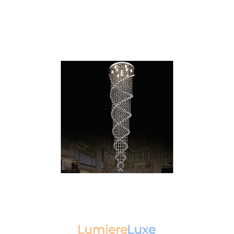 Lustre de plafond, luminaires suspendus avec cristal K9, double spirale, diamètre 70 cm, hauteur 300 cm