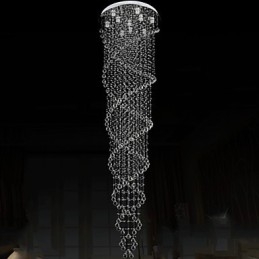 Lustre de plafond, luminaires suspendus avec cristal K9, double spirale, diamètre 70 cm, hauteur 300 cm