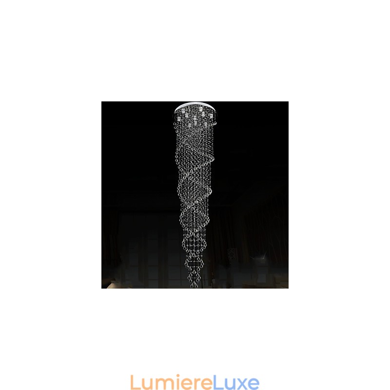 Lustre de plafond, luminaires suspendus avec cristal K9, double spirale, diamètre 70 cm, hauteur 300 cm