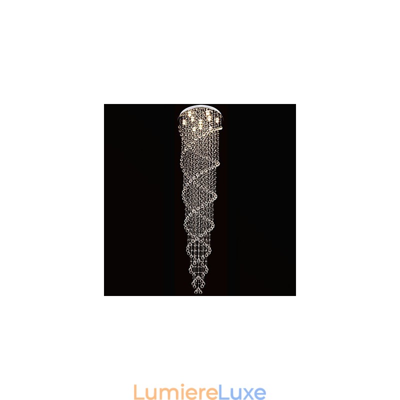 Lustre de plafond, luminaires suspendus avec cristal K9, double spirale, diamètre 70 cm, hauteur 300 cm