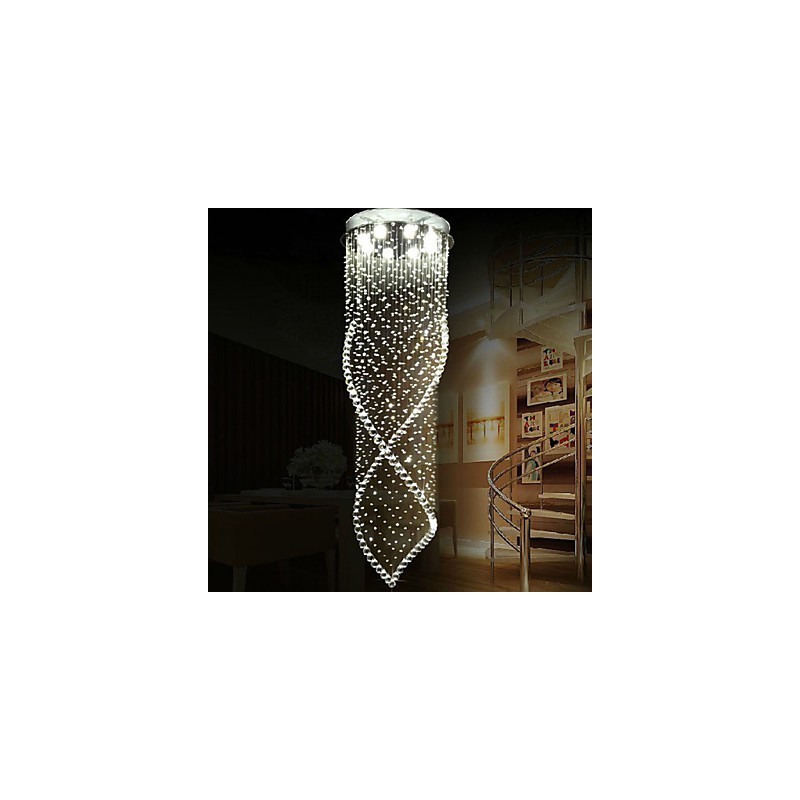 Lustre suspendu en cristal avec cristal K9 transparent et auvent argenté