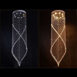 Lustre suspendu en cristal avec cristal K9 transparent et auvent argenté