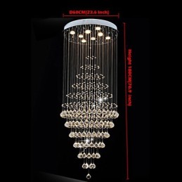 Lustre en cristal moderne, luminaire suspendu, plafonnier avec 8 ampoules, H180 cm