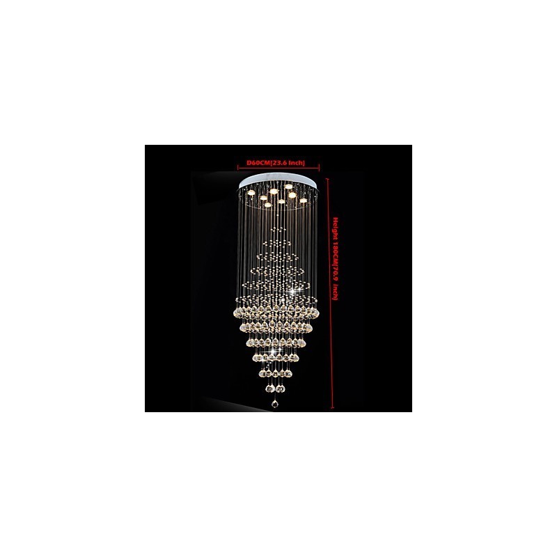 Lustre en cristal moderne, luminaire suspendu, plafonnier avec 8 ampoules, H180 cm