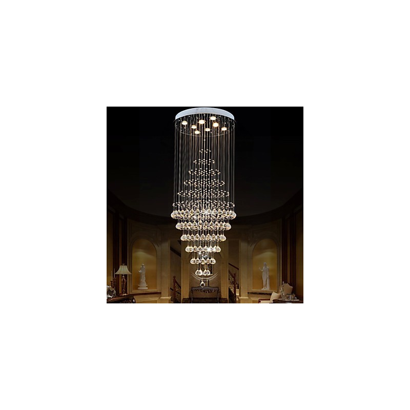 Lustre en cristal moderne, luminaire suspendu, plafonnier avec 8 ampoules, H180 cm