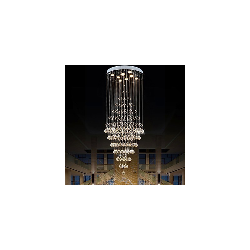 Lustre en cristal moderne, luminaire suspendu, plafonnier avec 8 ampoules, H180 cm
