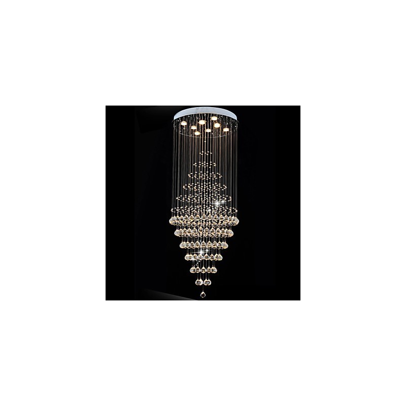 Lustre en cristal moderne, luminaire suspendu, plafonnier avec 8 ampoules, H180 cm