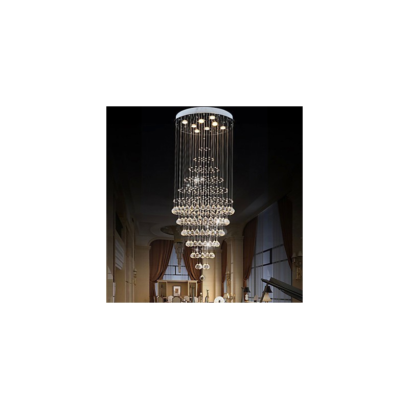 Lustre en cristal moderne, luminaire suspendu, plafonnier avec 8 ampoules, H180 cm