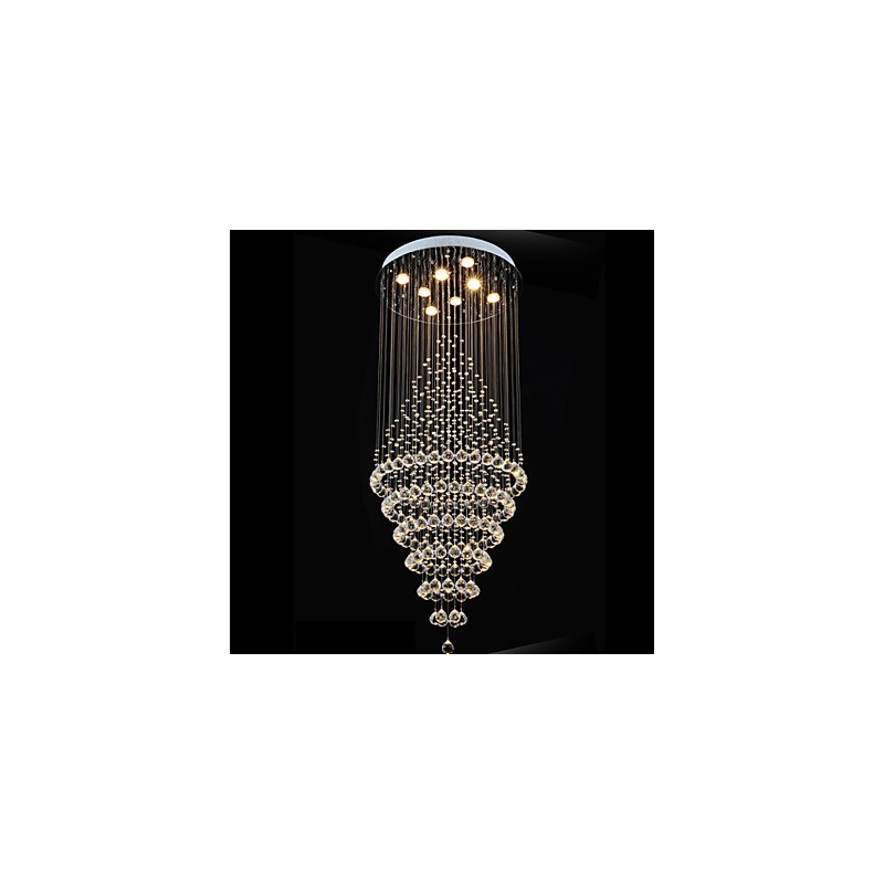 Lustre en cristal moderne, luminaire suspendu, plafonnier avec 8 ampoules, H180 cm