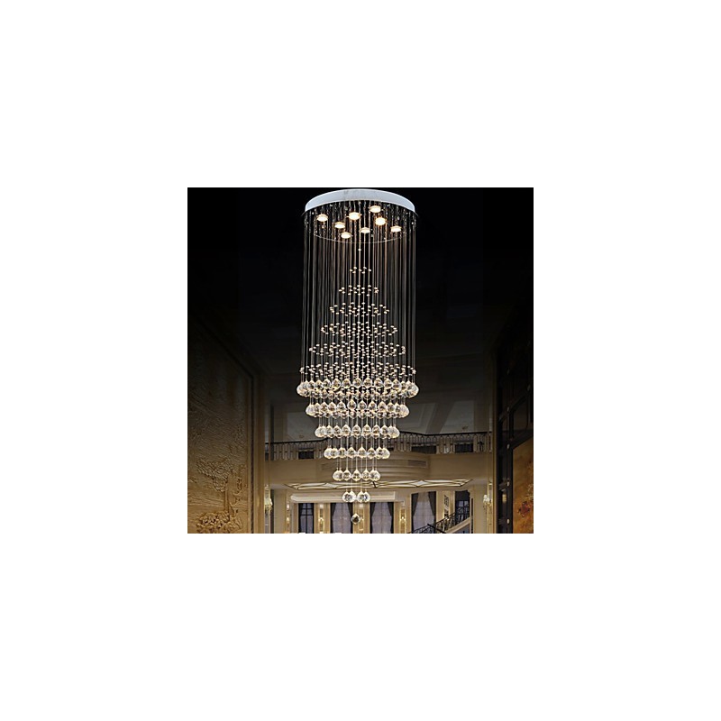 Lustre en cristal moderne, luminaire suspendu, plafonnier avec 8 ampoules, H180 cm