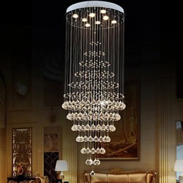Lustre en cristal moderne, luminaire suspendu, plafonnier avec 8 ampoules, H180 cm
