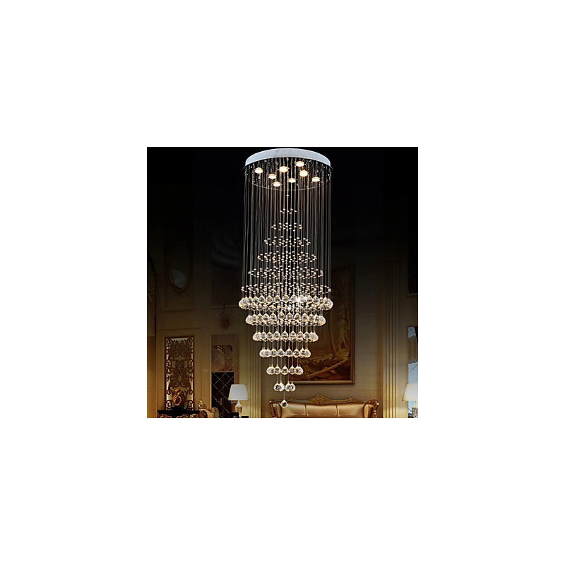 Lustre en cristal moderne, luminaire suspendu, plafonnier avec 8 ampoules, H180 cm