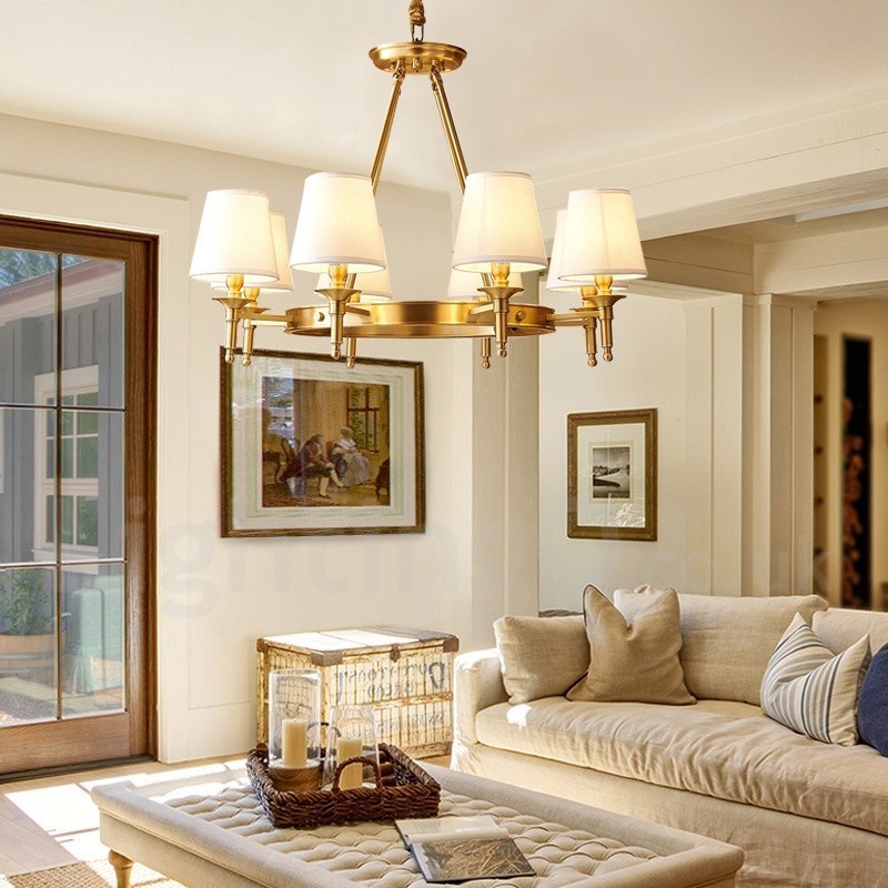 Lustre rond en laiton pur, suspension traditionnelle classique