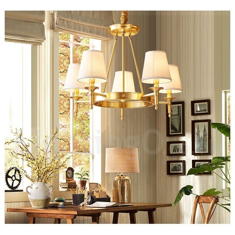 Lustre rond en laiton pur, suspension traditionnelle classique