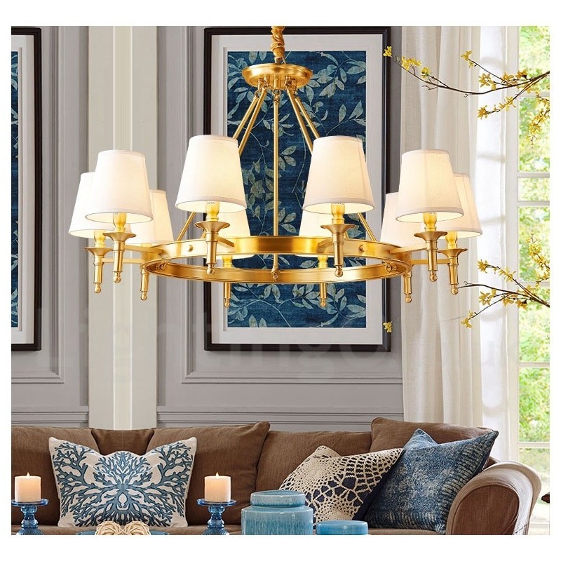 Lustre rond en laiton pur, suspension traditionnelle classique