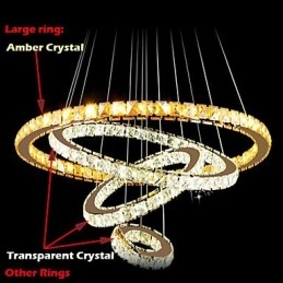 Lampes suspendues Plafonnier Lustre Éclairage Rond 4 Anneaux Grand Anneau Cristal Ambré et Autre Cristal Clair