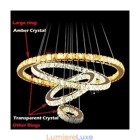 Lampes suspendues Plafonnier Lustre Éclairage Rond 4 Anneaux Grand Anneau Cristal Ambré et Autre Cristal Clair Lampes suspendues Plafonnier Lustre Éclairage Rond 4 Anneaux Grand Anneau Cristal Ambré et Autre Cristal Clair