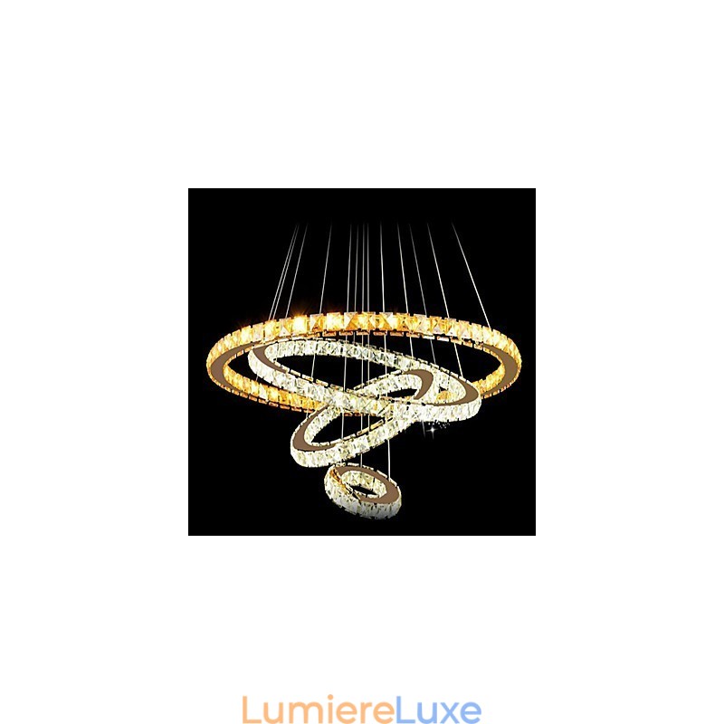Lampes suspendues Plafonnier Lustre Éclairage Rond 4 Anneaux Grand Anneau Cristal Ambré et Autre Cristal Clair