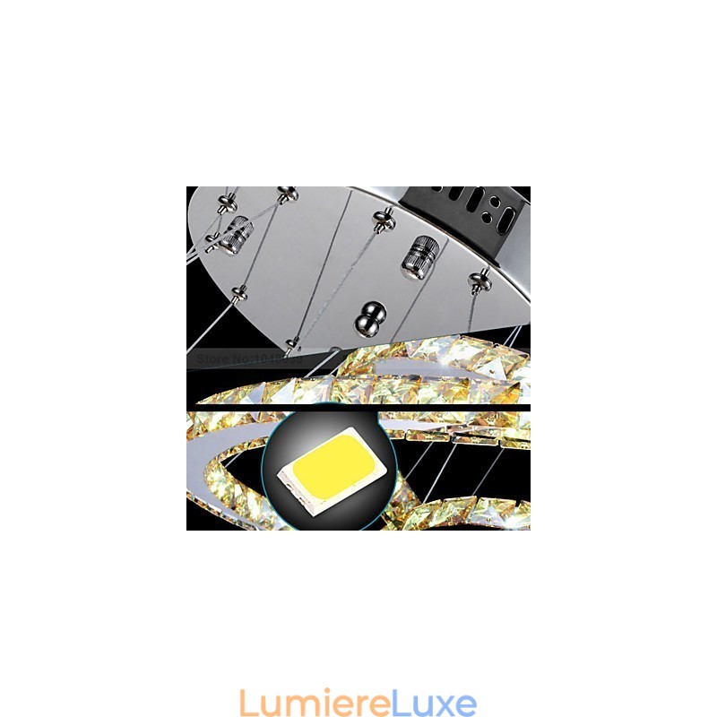 Lampes suspendues Plafonnier Lustre Éclairage Rond 4 Anneaux Grand Anneau Cristal Ambré et Autre Cristal Clair