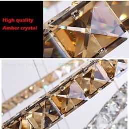 Lampes suspendues Plafonnier Lustre Éclairage Rond 4 Anneaux Grand Anneau Cristal Ambré et Autre Cristal Clair