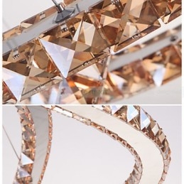 Lampes suspendues Plafonnier Lustre Éclairage Rond 4 Anneaux Grand Anneau Cristal Ambré et Autre Cristal Clair