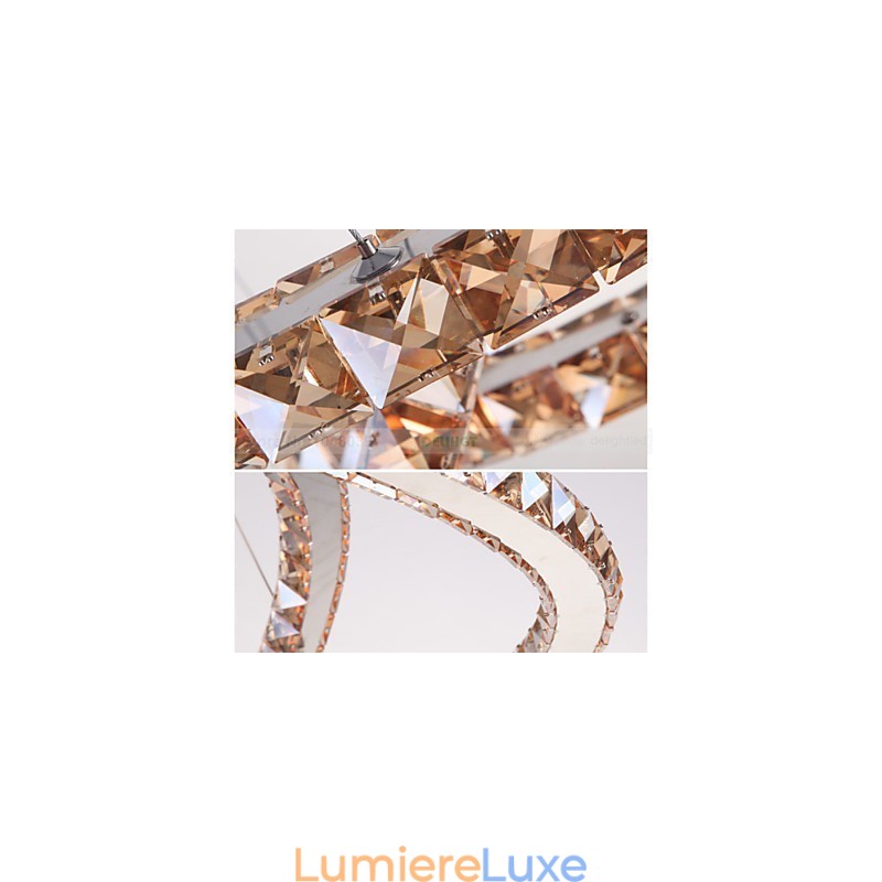 Lampes suspendues Plafonnier Lustre Éclairage Rond 4 Anneaux Grand Anneau Cristal Ambré et Autre Cristal Clair