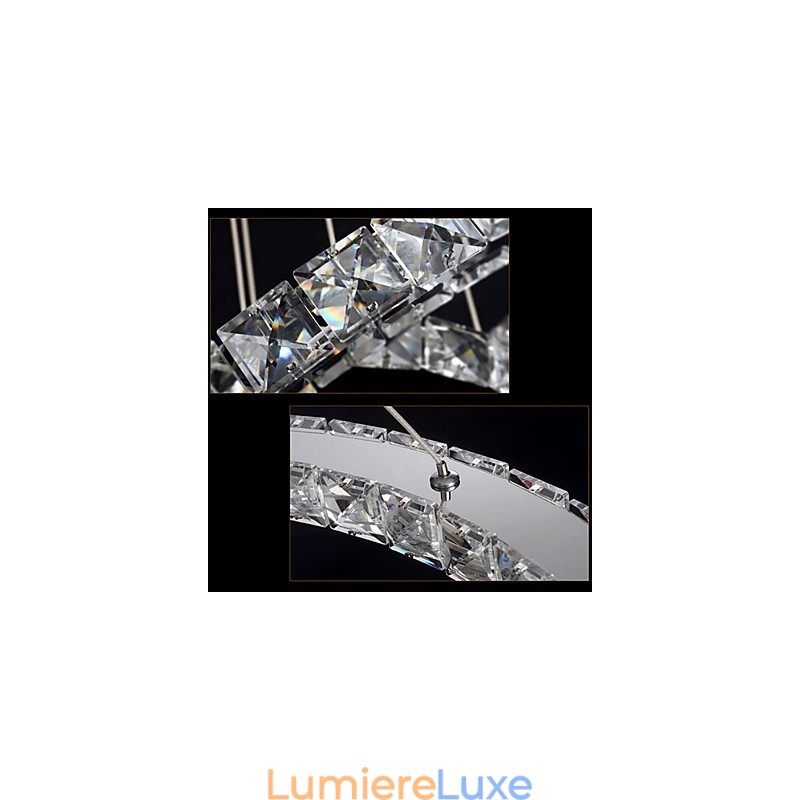 Lampes suspendues Plafonnier Lustre Éclairage Rond 4 Anneaux Grand Anneau Cristal Ambré et Autre Cristal Clair