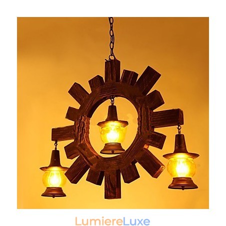 Lustre en bois antique Lampe de salon de style campagnard américain Lustre en bois antique Lampe de salon de style campagnard américain