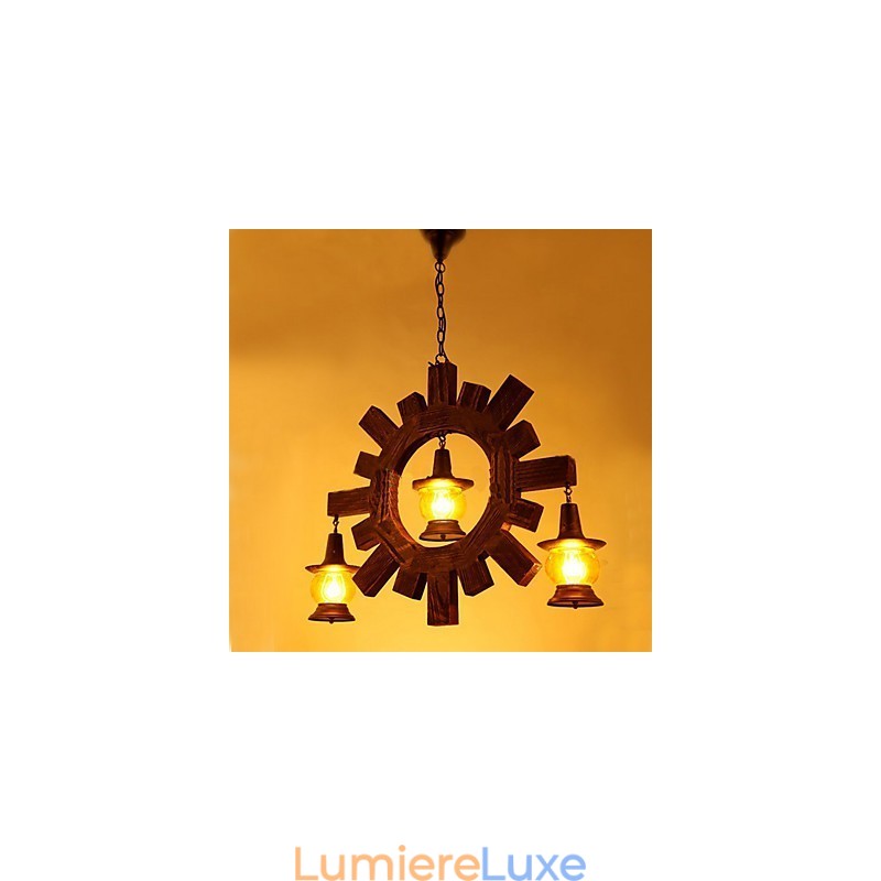 Lustre en bois antique Lampe de salon de style campagnard américain