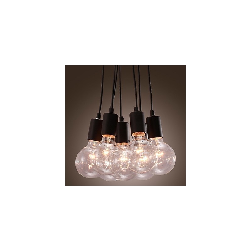 Suspension boule de verre style loft à 7 ampoules Edison pour maison moderne