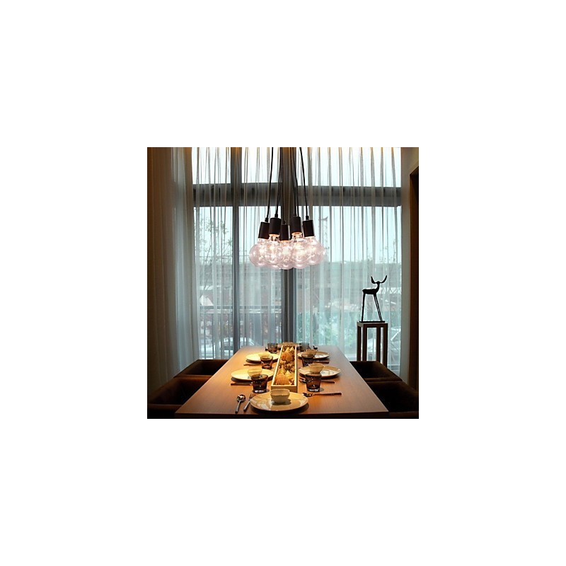 Suspension boule de verre style loft à 7 ampoules Edison pour maison moderne