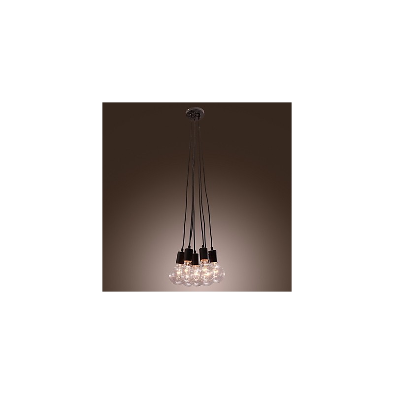Suspension boule de verre style loft à 7 ampoules Edison pour maison moderne