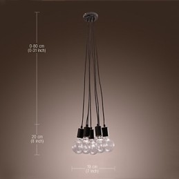 Suspension boule de verre style loft à 7 ampoules Edison pour maison moderne