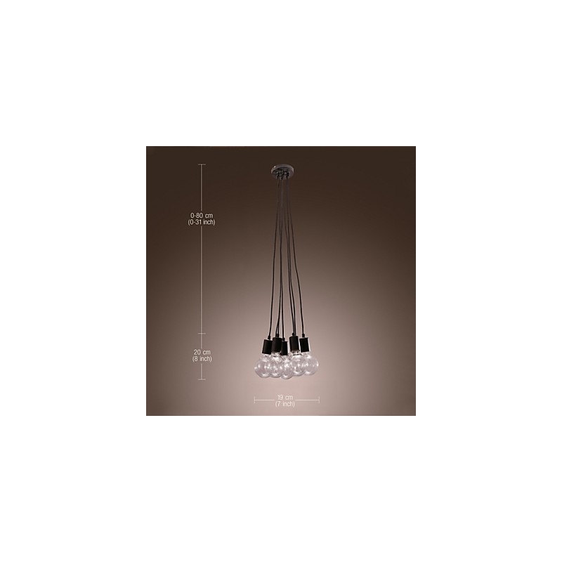 Suspension boule de verre style loft à 7 ampoules Edison pour maison moderne