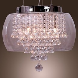 Suspension artistique en cristal à 6 lumières avec abat-jour en verre