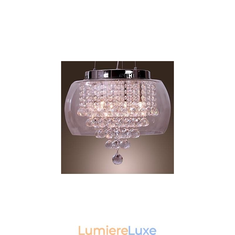 Suspension artistique en cristal à 6 lumières avec abat-jour en verre