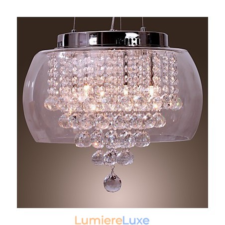 Suspension artistique en cristal à 6 lumières avec abat-jour en verre Suspension artistique en cristal à 6 lumières avec abat-jour en verre