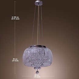 Suspension artistique en cristal à 6 lumières avec abat-jour en verre