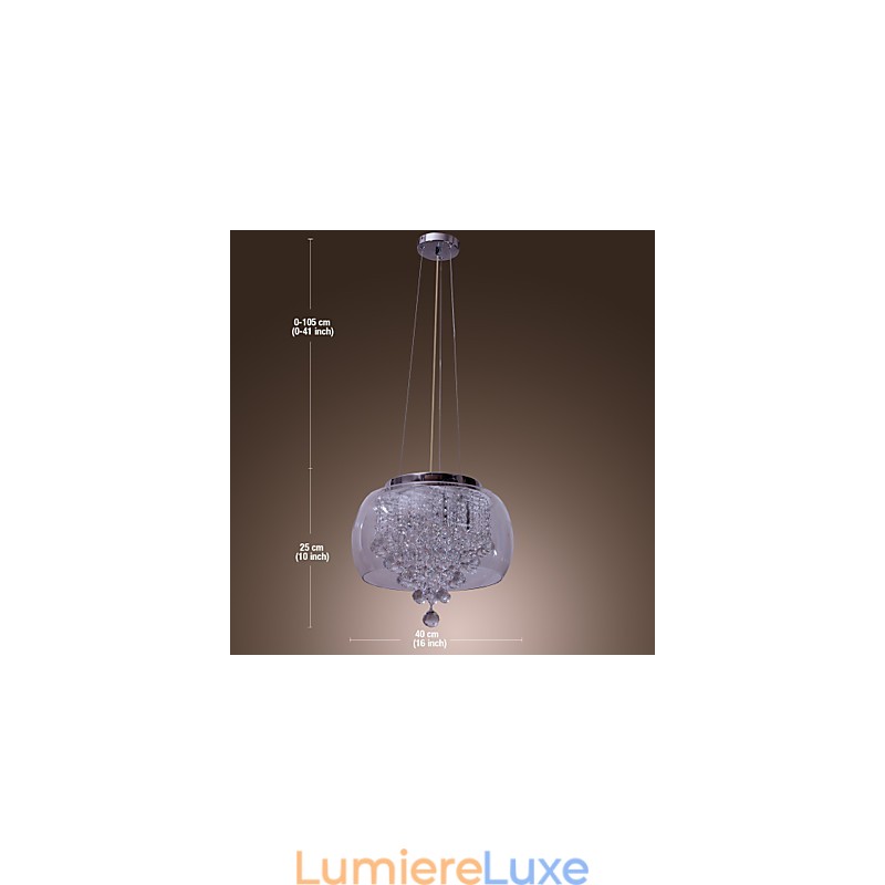 Suspension artistique en cristal à 6 lumières avec abat-jour en verre