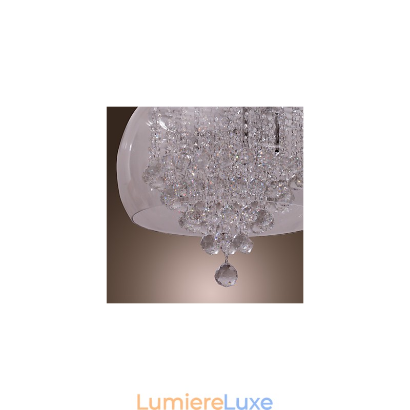 Suspension artistique en cristal à 6 lumières avec abat-jour en verre
