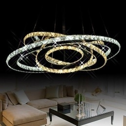 Lustre suspendu en cristal avec 3 anneaux blancs chauds et froids
