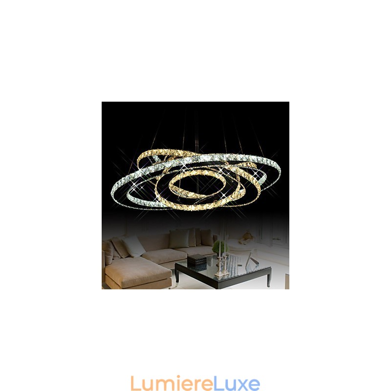 Lustre suspendu en cristal avec 3 anneaux blancs chauds et froids