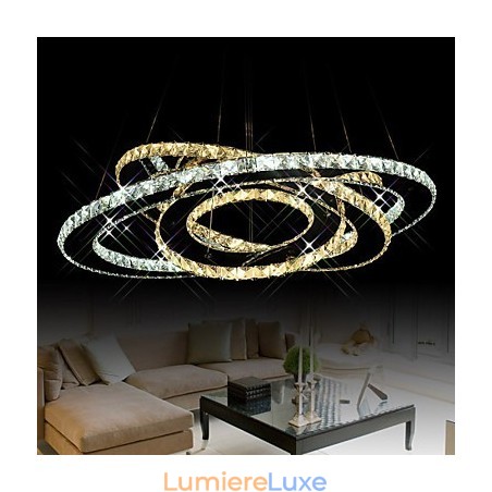 Lustre suspendu en cristal avec 3 anneaux blancs chauds et froids Lustre suspendu en cristal avec 3 anneaux blancs chauds et froids