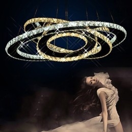 Lustre suspendu en cristal avec 3 anneaux blancs chauds et froids