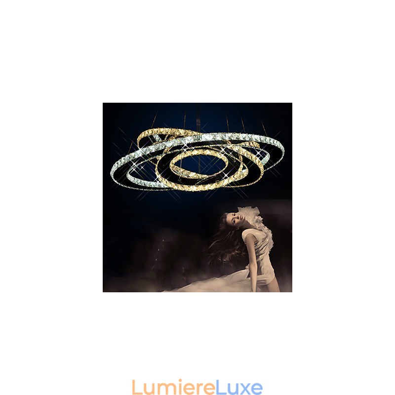 Lustre suspendu en cristal avec 3 anneaux blancs chauds et froids