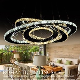 Lustre suspendu en cristal avec 3 anneaux blancs chauds et froids