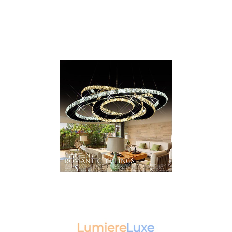 Lustre suspendu en cristal avec 3 anneaux blancs chauds et froids