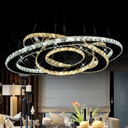 Lustre suspendu en cristal avec 3 anneaux blancs chauds et froids