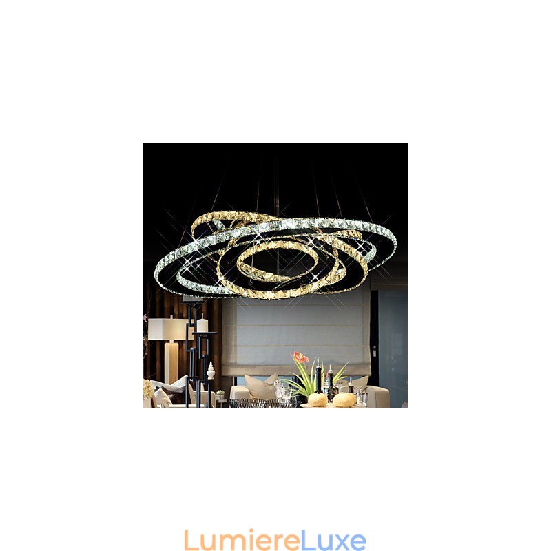 Lustre suspendu en cristal avec 3 anneaux blancs chauds et froids