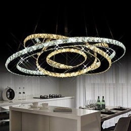 Lustre suspendu en cristal avec 3 anneaux blancs chauds et froids